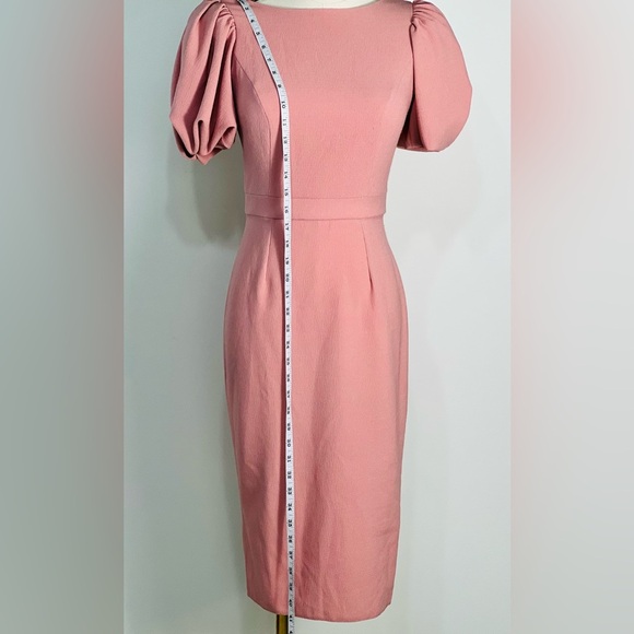 ASOS NWT Pink Puff Sleeve Fitted Midi Dress Size 2 - Picture 10 of 11